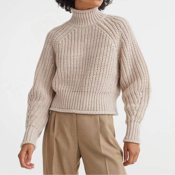 H&M Cream Knit Turtleneck Sweater XXL Oversized 27” pit-to-pit unstretched. - Picture 1 of 7